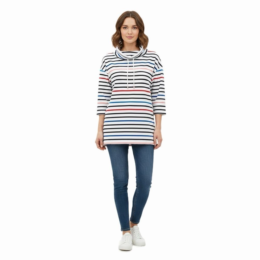 T by Talbots Striped Cowl Neck 3/4 Sleeve Top